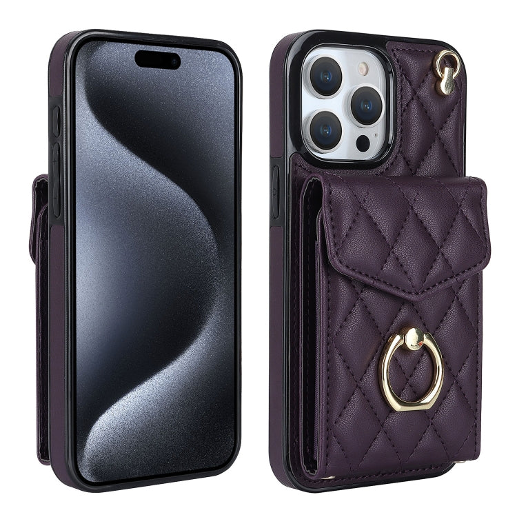 Rhombic Texture Card Bag Phone Case with Long Lanyard