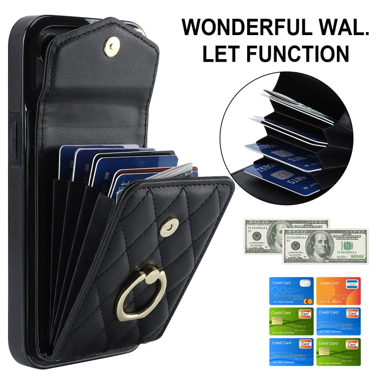 Rhombic Texture Card Bag Phone Case with Long Lanyard, For iPhone 15 Pro, For iPhone 15 Plus, For iPhone 15