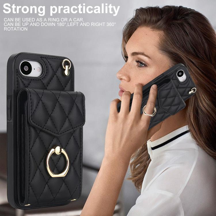 Rhombic Texture Card Bag Phone Case with Long Lanyard, For iPhone 17 Pro Max, For iPhone 17 Pro, For iPhone 17