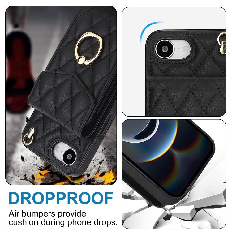 Rhombic Texture Card Bag Phone Case with Long Lanyard, For iPhone 17 Pro Max, For iPhone 17 Pro, For iPhone 17