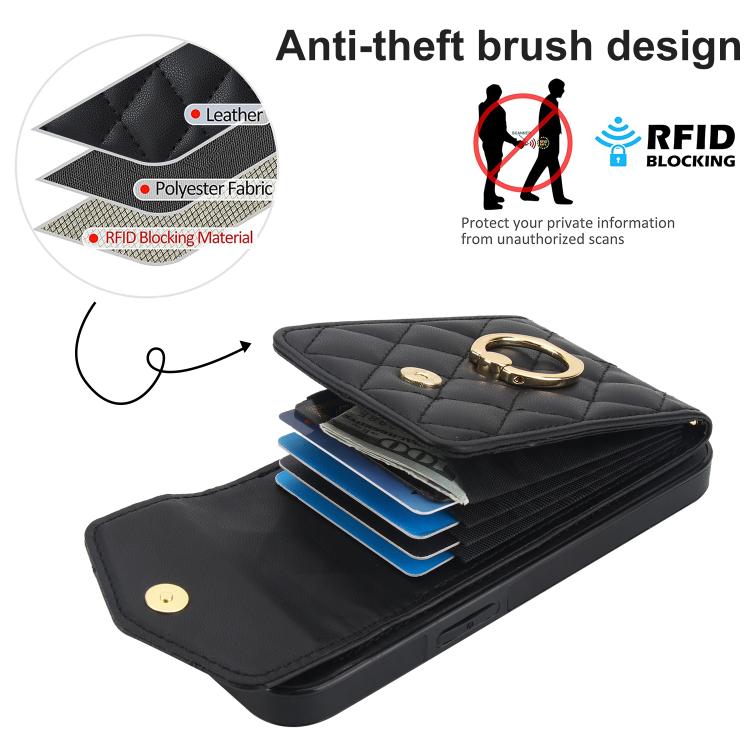 Rhombic Texture Card Bag Phone Case with Long Lanyard, For iPhone 17 Pro Max, For iPhone 17 Pro, For iPhone 17