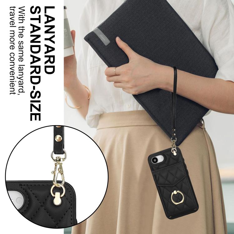 Rhombic Texture Card Bag Phone Case with Long Lanyard, For iPhone 17 Pro Max, For iPhone 17 Pro, For iPhone 17