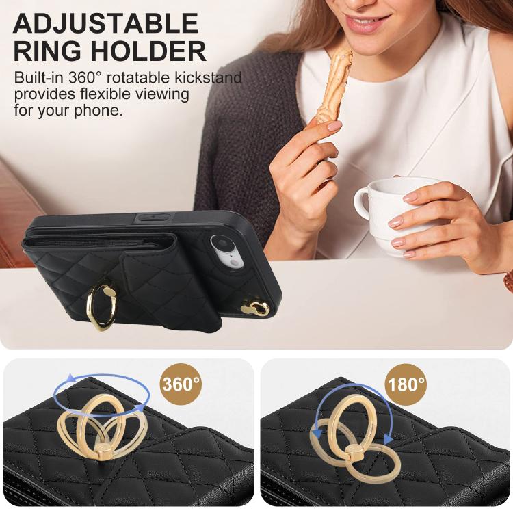 Rhombic Texture Card Bag Phone Case with Long Lanyard, For iPhone 17 Pro Max, For iPhone 17 Pro, For iPhone 17