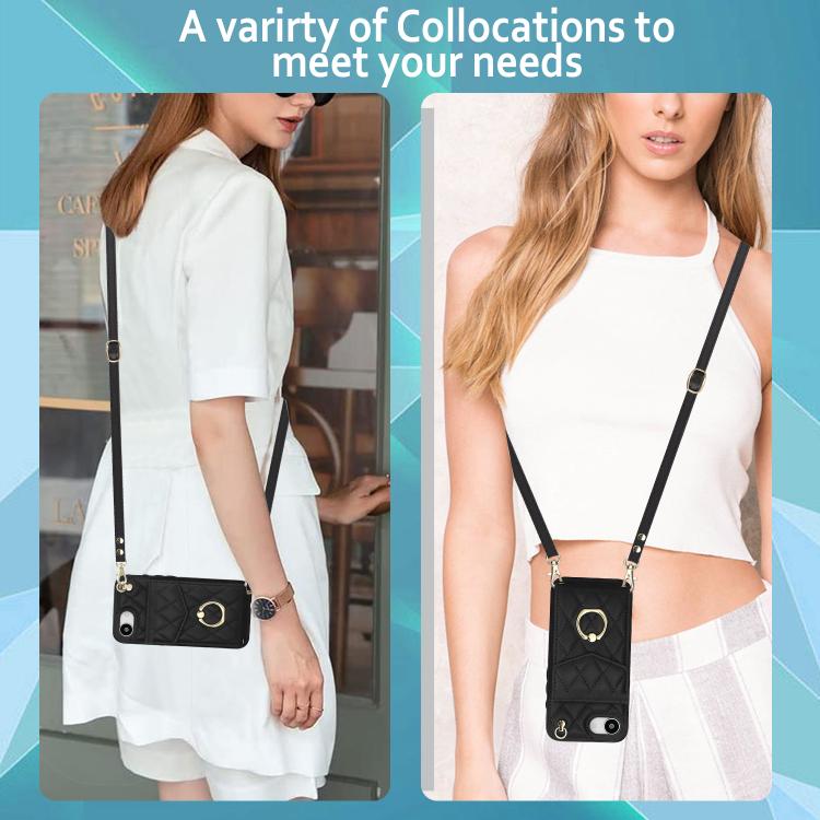 Rhombic Texture Card Bag Phone Case with Long Lanyard, For iPhone 17 Pro Max, For iPhone 17 Pro, For iPhone 17