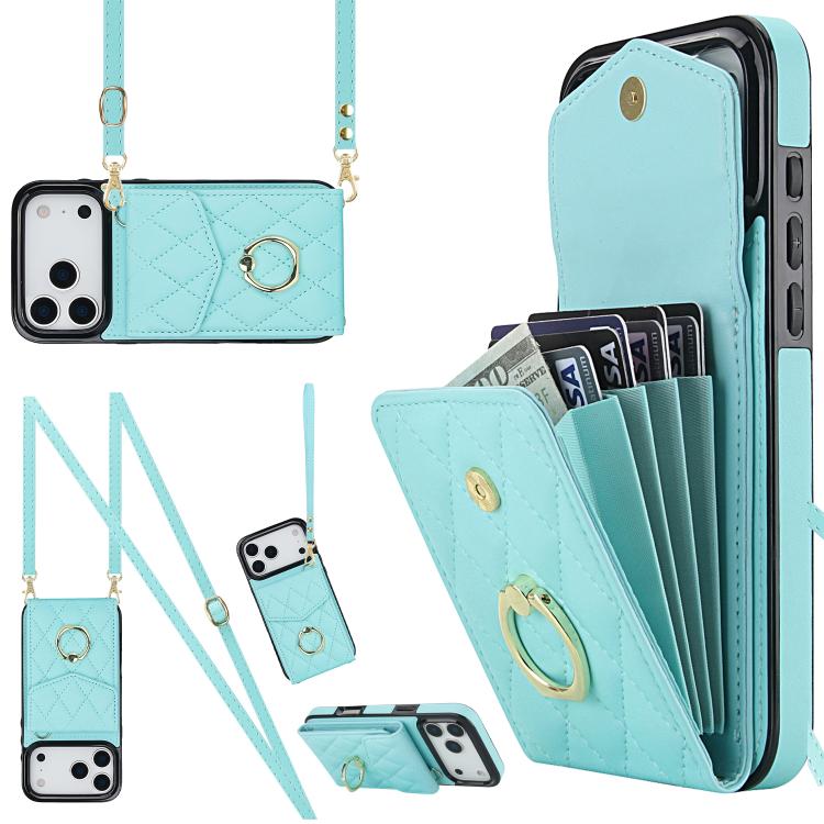Rhombic Texture Card Bag Phone Case with Long Lanyard, For iPhone 17 Pro Max, For iPhone 17 Pro, For iPhone 17