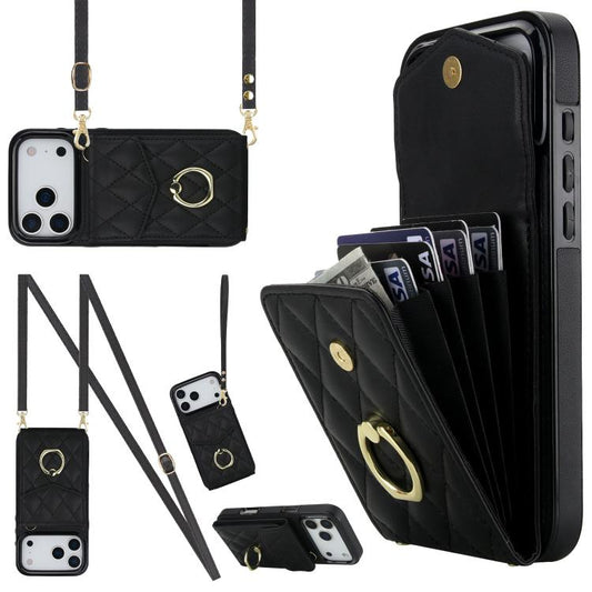 Rhombic Texture Card Bag Phone Case with Long Lanyard, For iPhone 17 Pro Max, For iPhone 17 Pro, For iPhone 17
