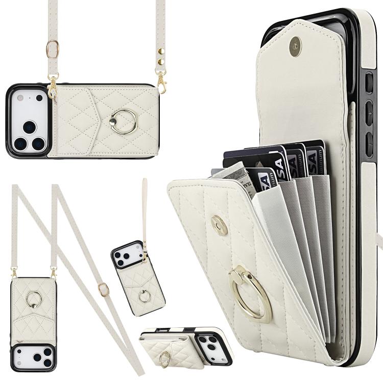 Rhombic Texture Card Bag Phone Case with Long Lanyard, For iPhone 17 Pro Max, For iPhone 17 Pro, For iPhone 17