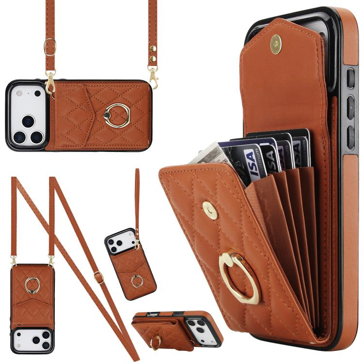 Rhombic Texture Card Bag Phone Case with Long Lanyard, For iPhone 17 Pro Max, For iPhone 17 Pro, For iPhone 17