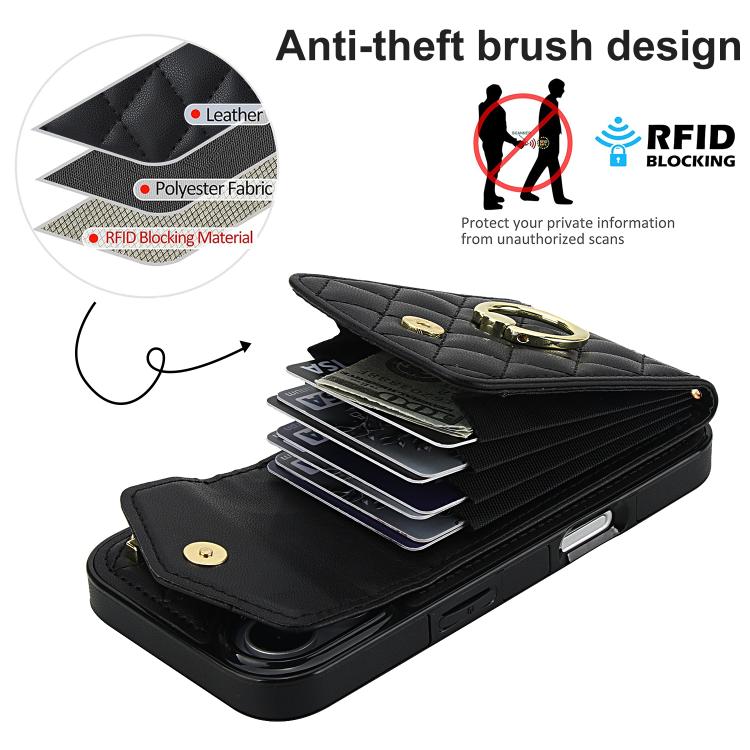Rhombic Texture Card Bag Phone Case with Long Lanyard