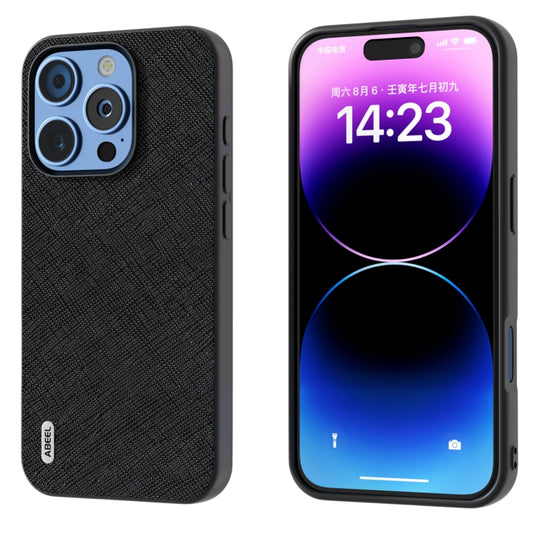 ABEEL Cross Texture Genuine Leather Phone Case, For iPhone 16 Pro Max, For iPhone 16 Pro, For iPhone 16 Plus, For iPhone 16, For iPhone 15 Pro Max, For iPhone 15 Pro