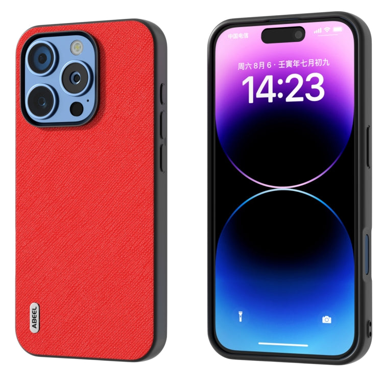 ABEEL Cross Texture Genuine Leather Phone Case, For iPhone 16 Pro Max, For iPhone 16 Pro, For iPhone 16 Plus, For iPhone 16, For iPhone 15 Pro Max, For iPhone 15 Pro