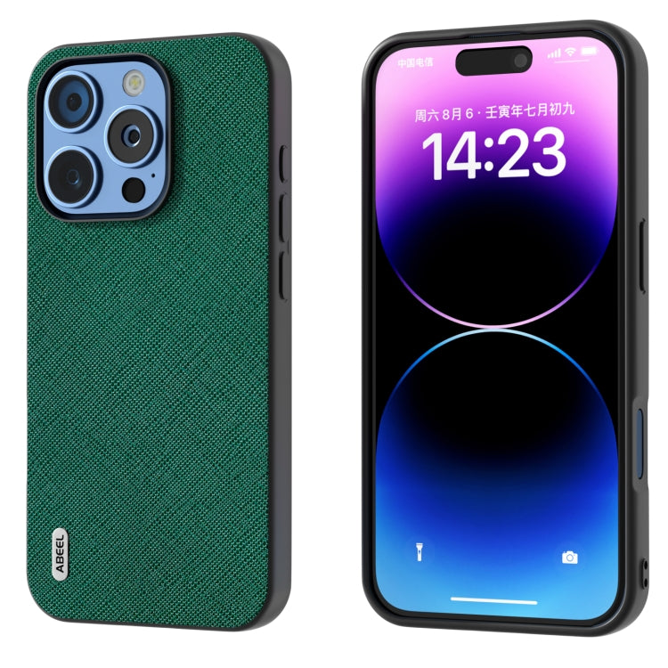 ABEEL Cross Texture Genuine Leather Phone Case, For iPhone 16 Pro Max, For iPhone 16 Pro, For iPhone 16 Plus, For iPhone 16, For iPhone 15 Pro Max, For iPhone 15 Pro