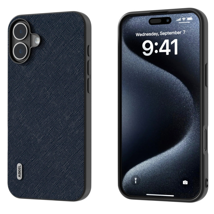 ABEEL Cross Texture Genuine Leather Phone Case, For iPhone 16 Pro Max, For iPhone 16 Pro, For iPhone 16 Plus, For iPhone 16, For iPhone 15 Pro Max, For iPhone 15 Pro