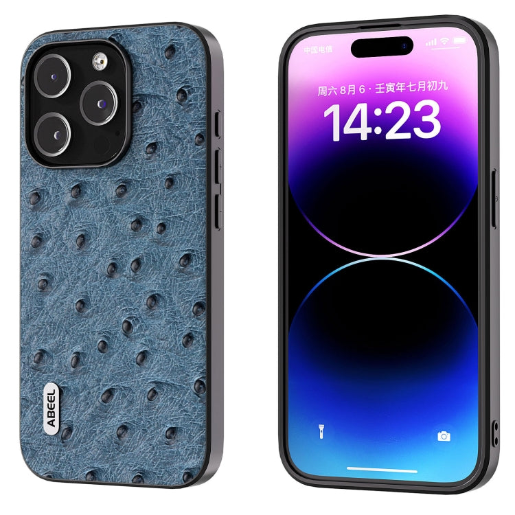 ABEEL Genuine Leather Ostrich Texture Phone Case, For iPhone 16 Pro Max, For iPhone 16 Pro, For iPhone 16 Plus, For iPhone 16, For iPhone 15 Pro Max, For iPhone 15 Pro