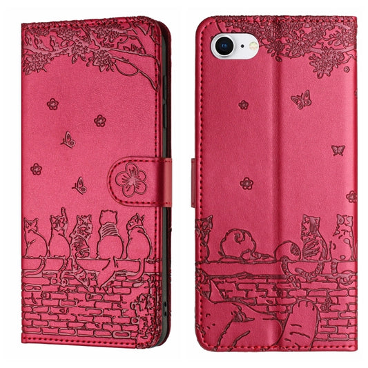 Cat Embossing Pattern Leather Phone Case with Lanyard