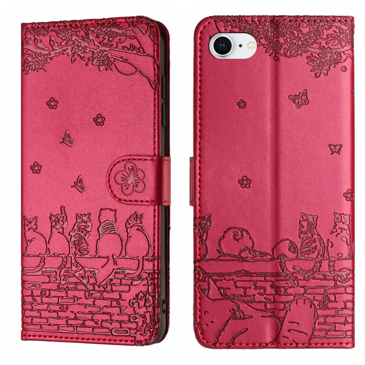 Cat Embossing Pattern Leather Phone Case with Lanyard