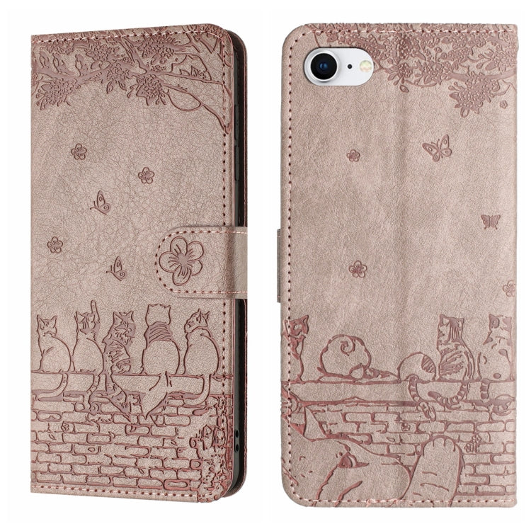 Cat Embossing Pattern Leather Phone Case with Lanyard