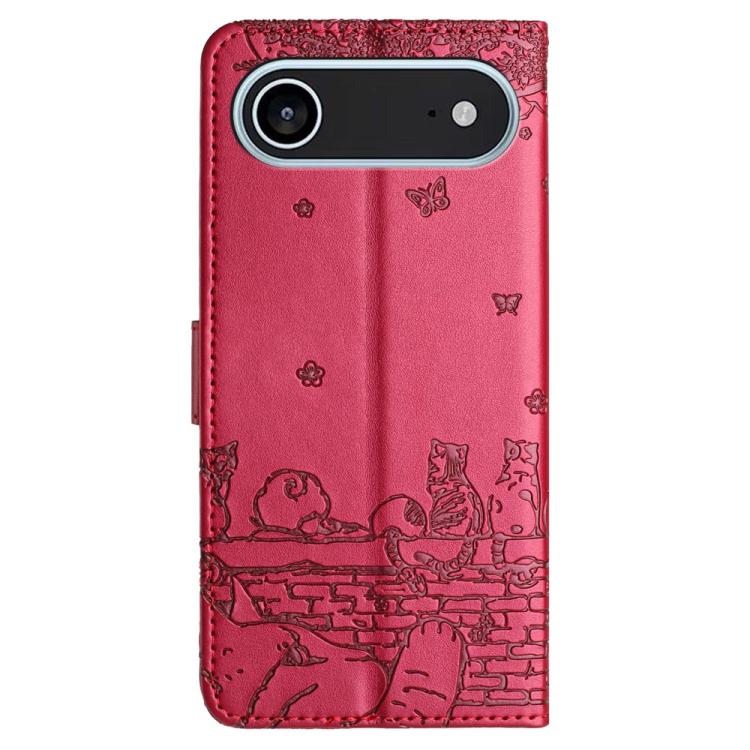 Cat Embossing Pattern Leather Phone Case with Lanyard