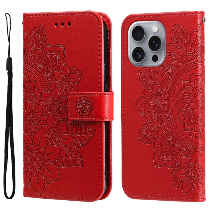 Seven-petal Flowers Embossing Leather Phone Case, For iPhone 17 Air, For iPhone 16 Pro Max, For iPhone 16 Pro, For iPhone 16 Plus
