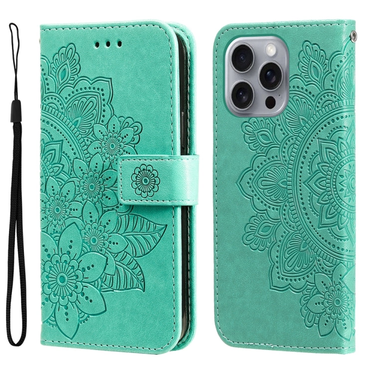 Seven-petal Flowers Embossing Leather Phone Case, For iPhone 17 Air, For iPhone 16 Pro Max, For iPhone 16 Pro, For iPhone 16 Plus