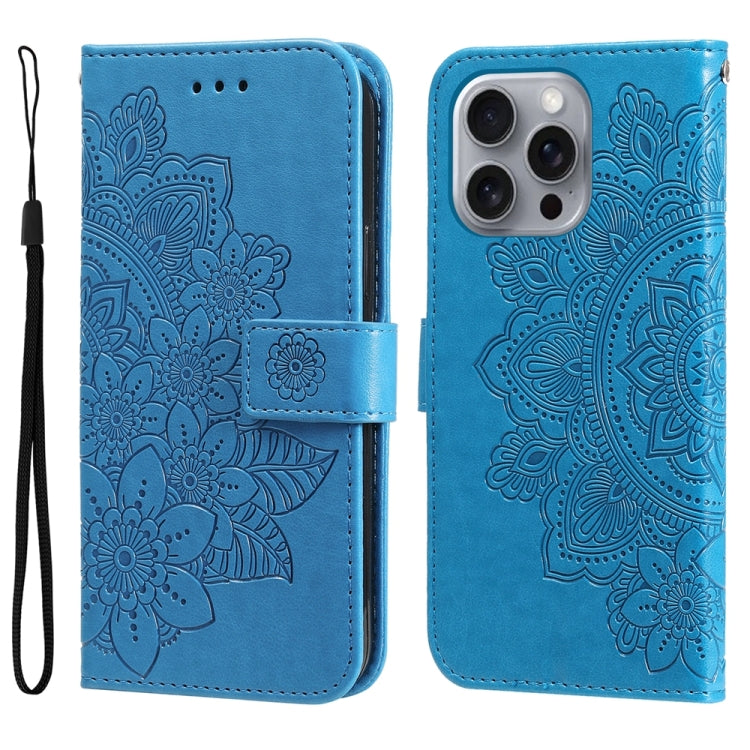Seven-petal Flowers Embossing Leather Phone Case, For iPhone 17 Air, For iPhone 16 Pro Max, For iPhone 16 Pro, For iPhone 16 Plus
