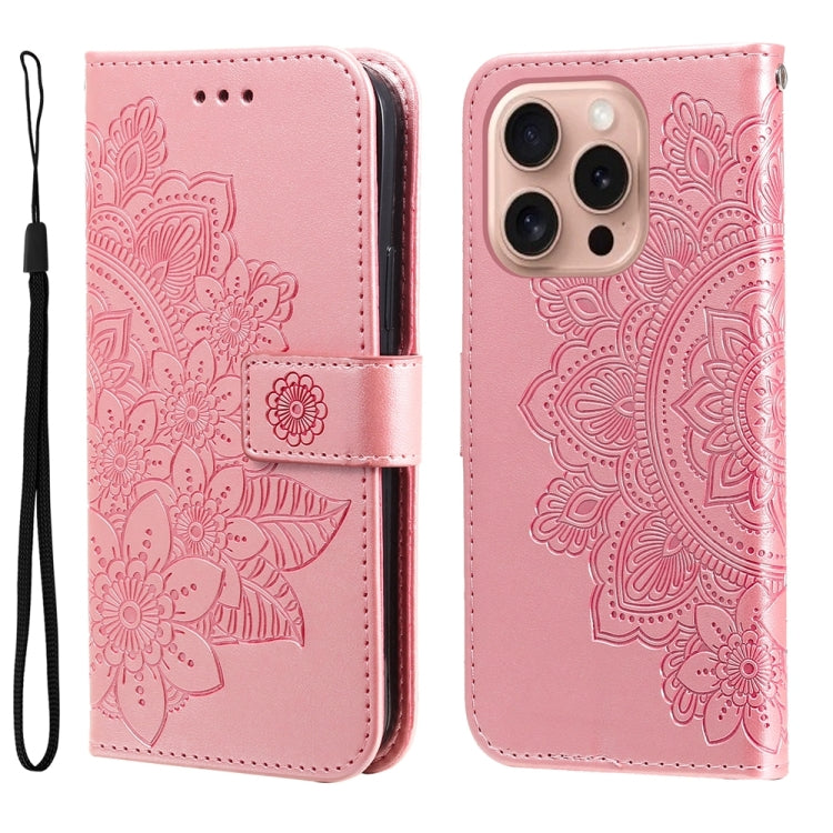 Seven-petal Flowers Embossing Leather Phone Case, For iPhone 17 Air, For iPhone 16 Pro Max, For iPhone 16 Pro, For iPhone 16 Plus
