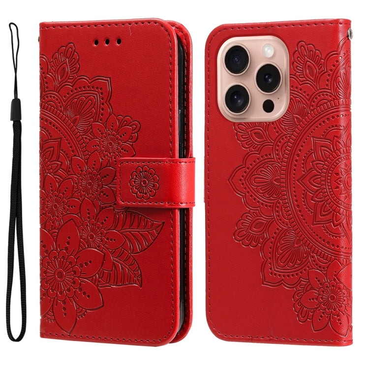Seven-petal Flowers Embossing Leather Phone Case, For iPhone 17 Air, For iPhone 16 Pro Max, For iPhone 16 Pro, For iPhone 16 Plus