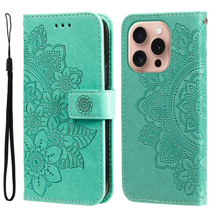 Seven-petal Flowers Embossing Leather Phone Case, For iPhone 17 Air, For iPhone 16 Pro Max, For iPhone 16 Pro, For iPhone 16 Plus