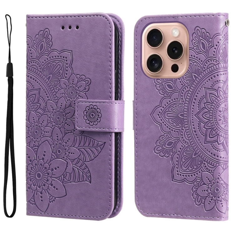 Seven-petal Flowers Embossing Leather Phone Case, For iPhone 17 Air, For iPhone 16 Pro Max, For iPhone 16 Pro, For iPhone 16 Plus
