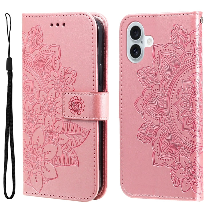 Seven-petal Flowers Embossing Leather Phone Case, For iPhone 17 Air, For iPhone 16 Pro Max, For iPhone 16 Pro, For iPhone 16 Plus