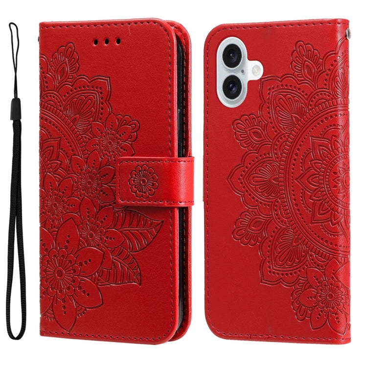 Seven-petal Flowers Embossing Leather Phone Case, For iPhone 17 Air, For iPhone 16 Pro Max, For iPhone 16 Pro, For iPhone 16 Plus