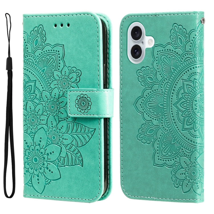 Seven-petal Flowers Embossing Leather Phone Case, For iPhone 17 Air, For iPhone 16 Pro Max, For iPhone 16 Pro, For iPhone 16 Plus