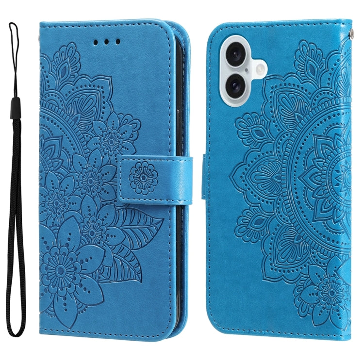 Seven-petal Flowers Embossing Leather Phone Case, For iPhone 17 Air, For iPhone 16 Pro Max, For iPhone 16 Pro, For iPhone 16 Plus