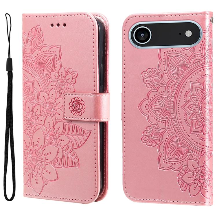 Seven-petal Flowers Embossing Leather Phone Case, For iPhone 17 Air, For iPhone 16 Pro Max, For iPhone 16 Pro, For iPhone 16 Plus