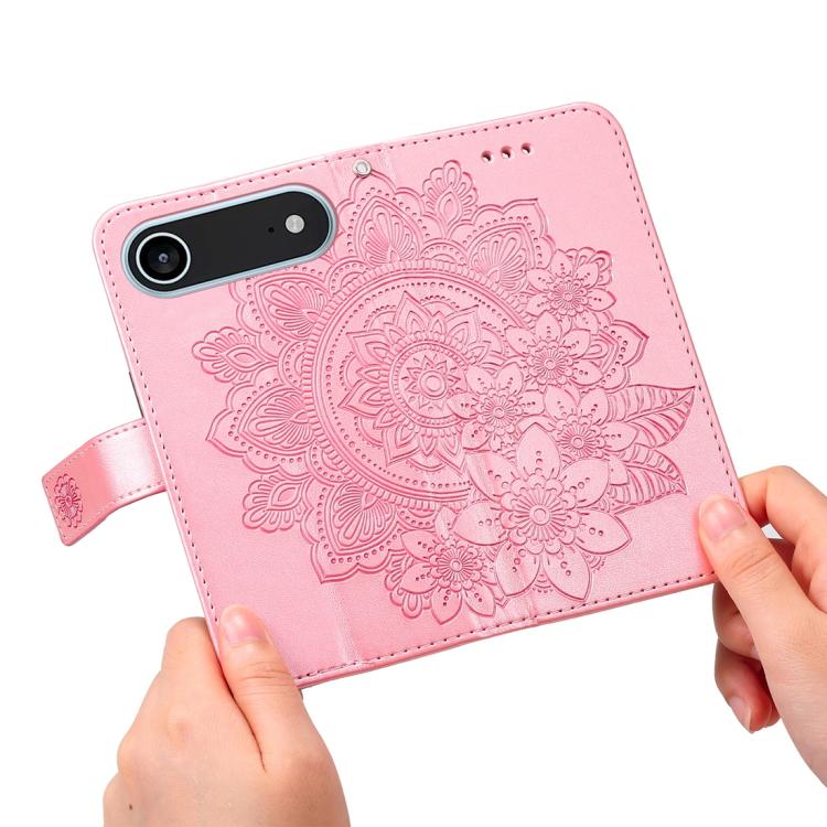 Seven-petal Flowers Embossing Leather Phone Case, For iPhone 17 Air, For iPhone 16 Pro Max, For iPhone 16 Pro, For iPhone 16 Plus