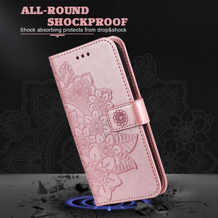Seven-petal Flowers Embossing Leather Phone Case, For iPhone 17 Air, For iPhone 16 Pro Max, For iPhone 16 Pro, For iPhone 16 Plus