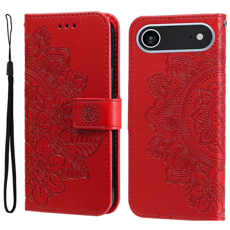 Seven-petal Flowers Embossing Leather Phone Case, For iPhone 17 Air, For iPhone 16 Pro Max, For iPhone 16 Pro, For iPhone 16 Plus