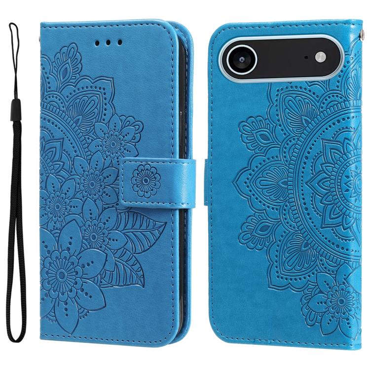 Seven-petal Flowers Embossing Leather Phone Case, For iPhone 17 Air, For iPhone 16 Pro Max, For iPhone 16 Pro, For iPhone 16 Plus