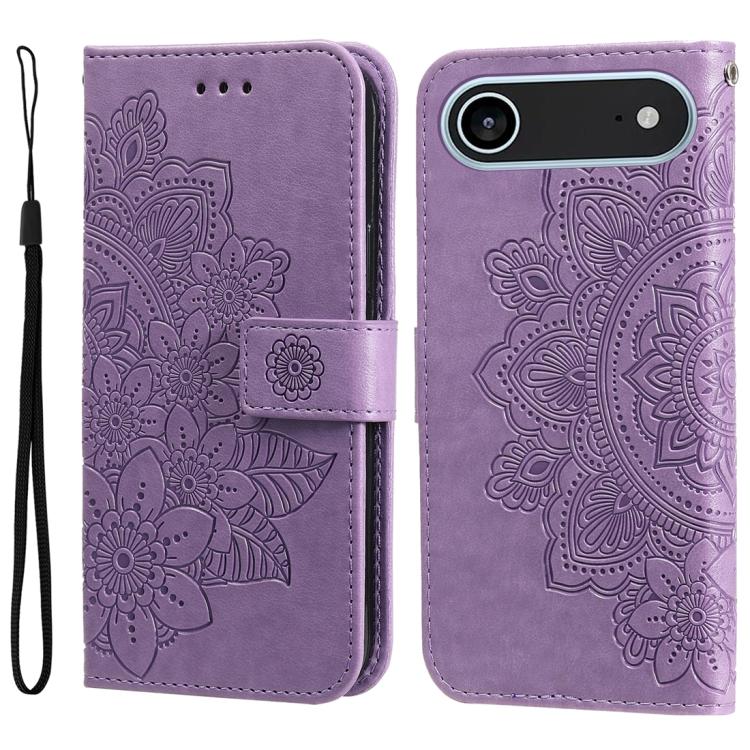 Seven-petal Flowers Embossing Leather Phone Case, For iPhone 17 Air, For iPhone 16 Pro Max, For iPhone 16 Pro, For iPhone 16 Plus