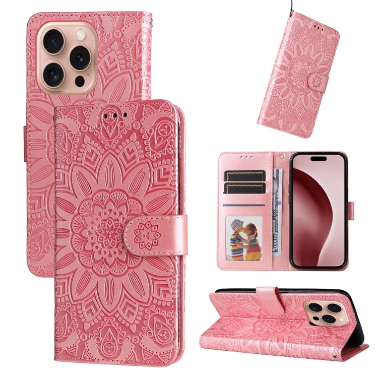 Embossed Sunflower Leather Phone Case, For iPhone 17 Air, For iPhone 16 Pro Max, For iPhone 16 Pro, For iPhone 16 Plus