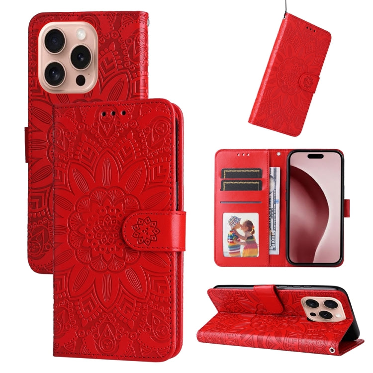 Embossed Sunflower Leather Phone Case, For iPhone 17 Air, For iPhone 16 Pro Max, For iPhone 16 Pro, For iPhone 16 Plus