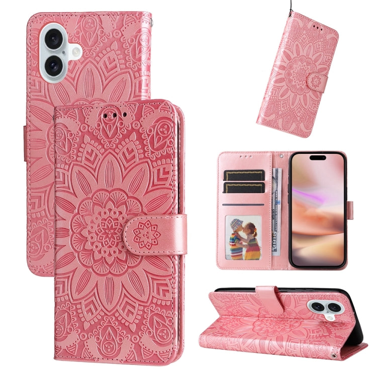 Embossed Sunflower Leather Phone Case, For iPhone 17 Air, For iPhone 16 Pro Max, For iPhone 16 Pro, For iPhone 16 Plus