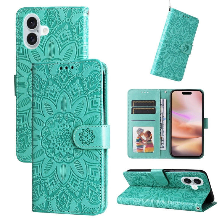 Embossed Sunflower Leather Phone Case, For iPhone 17 Air, For iPhone 16 Pro Max, For iPhone 16 Pro, For iPhone 16 Plus