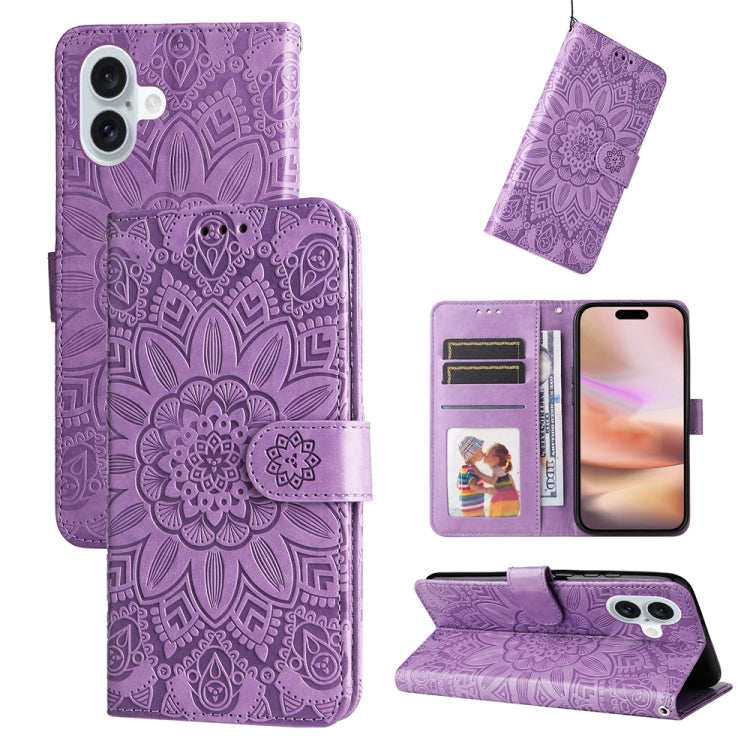 Embossed Sunflower Leather Phone Case, For iPhone 17 Air, For iPhone 16 Pro Max, For iPhone 16 Pro, For iPhone 16 Plus