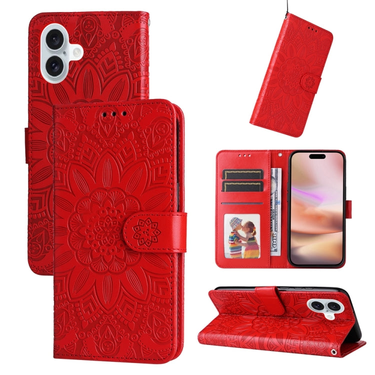 Embossed Sunflower Leather Phone Case, For iPhone 17 Air, For iPhone 16 Pro Max, For iPhone 16 Pro, For iPhone 16 Plus