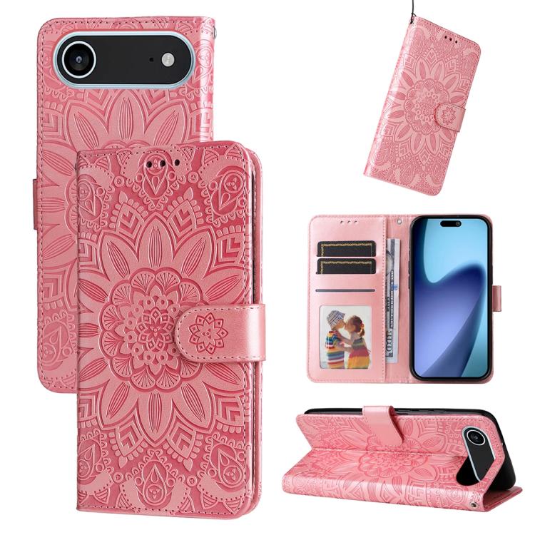 Embossed Sunflower Leather Phone Case, For iPhone 17 Air, For iPhone 16 Pro Max, For iPhone 16 Pro, For iPhone 16 Plus