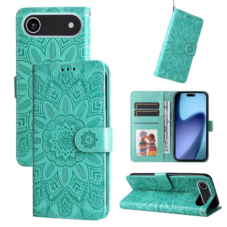 Embossed Sunflower Leather Phone Case, For iPhone 17 Air, For iPhone 16 Pro Max, For iPhone 16 Pro, For iPhone 16 Plus