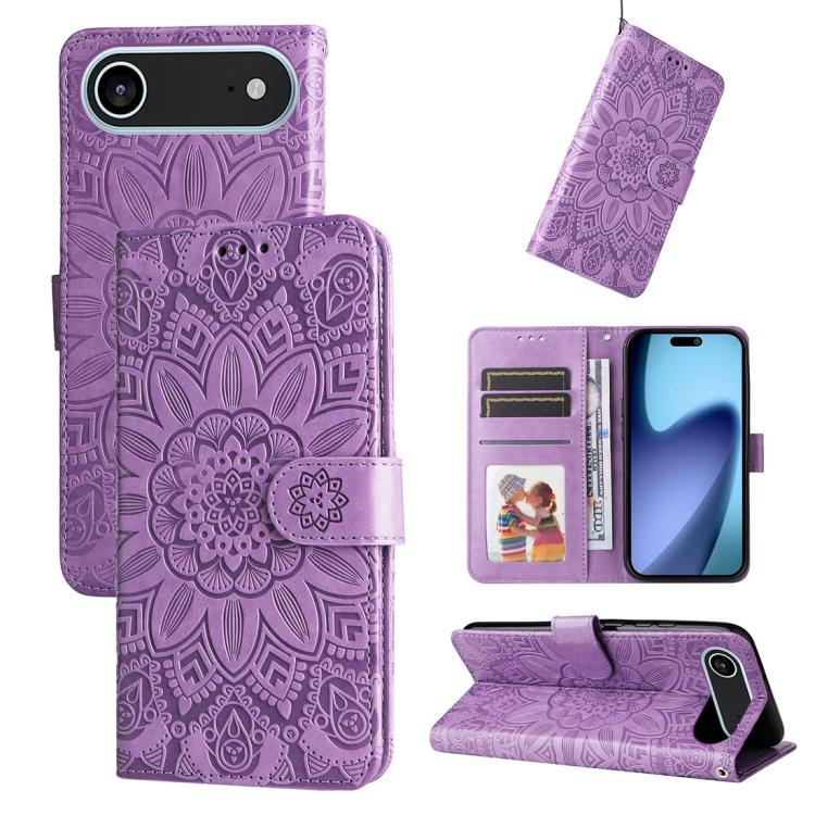 Embossed Sunflower Leather Phone Case, For iPhone 17 Air, For iPhone 16 Pro Max, For iPhone 16 Pro, For iPhone 16 Plus