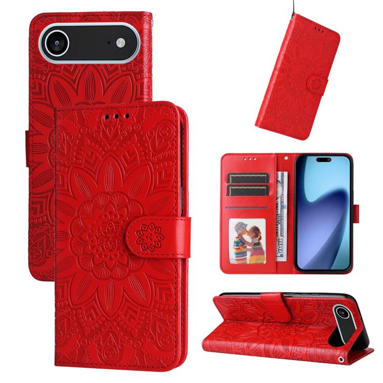 Embossed Sunflower Leather Phone Case, For iPhone 17 Air, For iPhone 16 Pro Max, For iPhone 16 Pro, For iPhone 16 Plus
