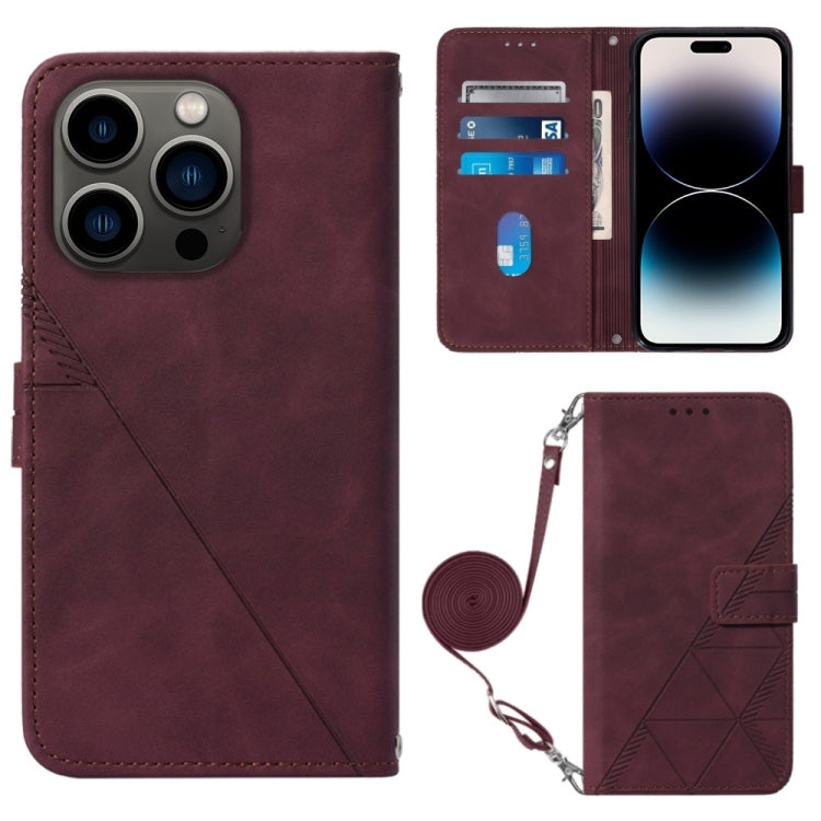 Crossbody 3D Embossed Flip Leather Phone Case, For iPhone 16, For iPhone 15 Pro Max, For iPhone 15 Pro, For iPhone 15 Plus